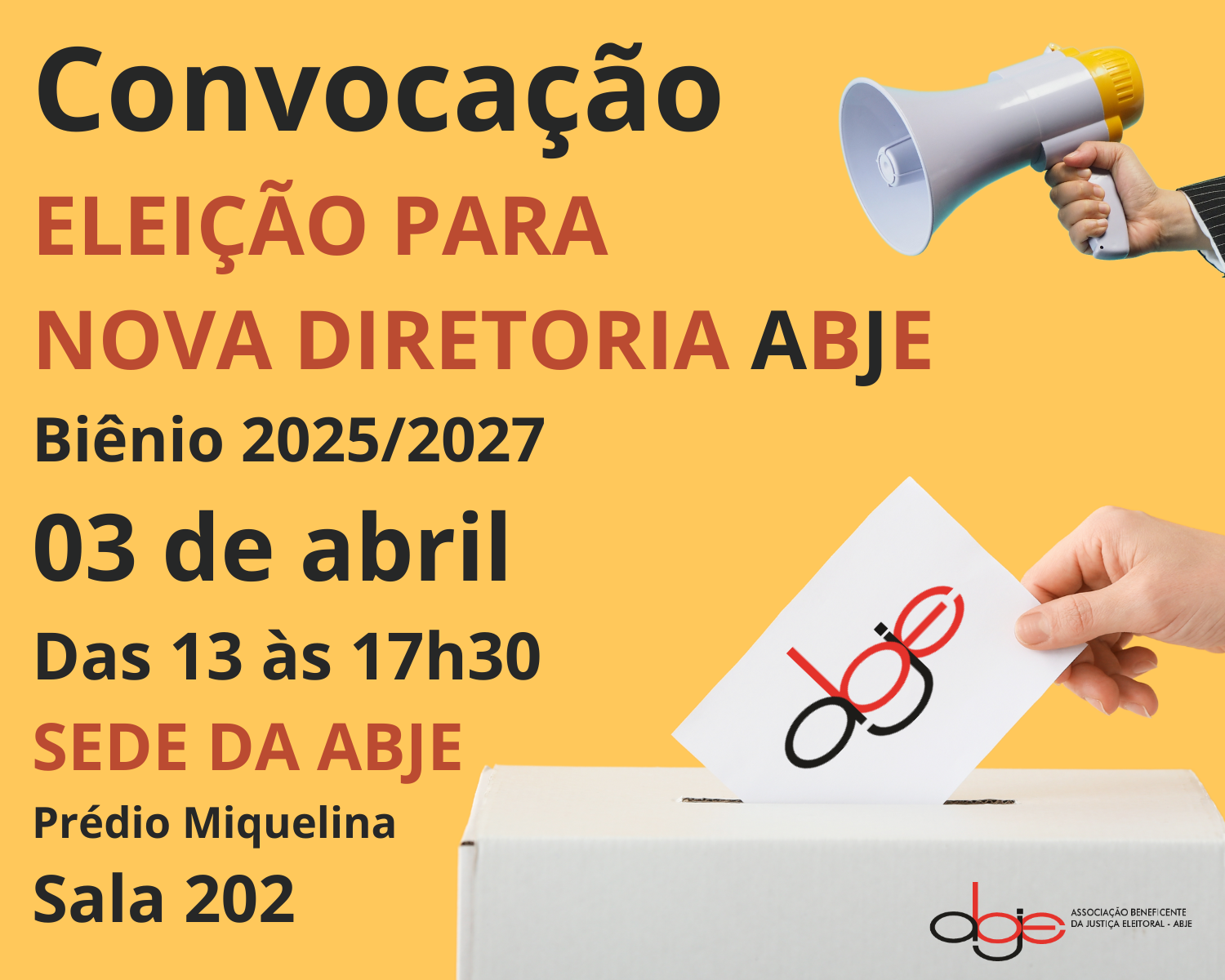Convocação Eleições Diretoria ABJE Biênio 2025/2027